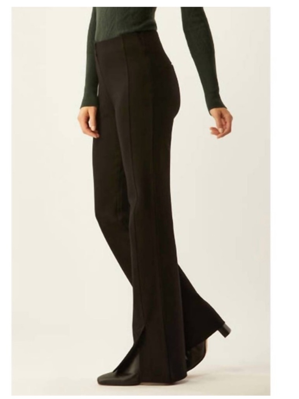 ECRU Pull On Black Boot Cut Split Hem Pants - Picture 2 of 8
